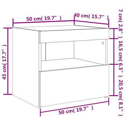vidaXL Bedside Cabinet with LED Lights Concrete Grey 50x40x45 cm