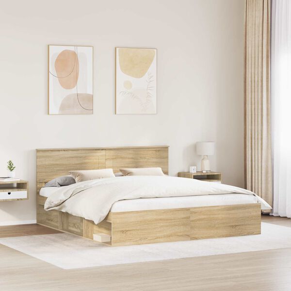 vidaXL Bed Frame with Headboard Sonoma 200 x 200 cm Engineered wood