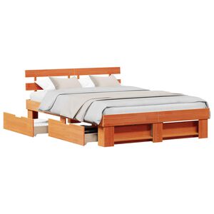 vidaXL Bed Frame with Headboard Wax Brown 160 x 200 cm Solid Pine Wood