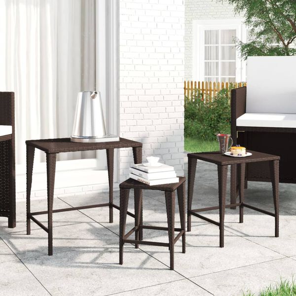 vidaXL Garden Nesting Tables 3 pcs Brown Poly Rattan