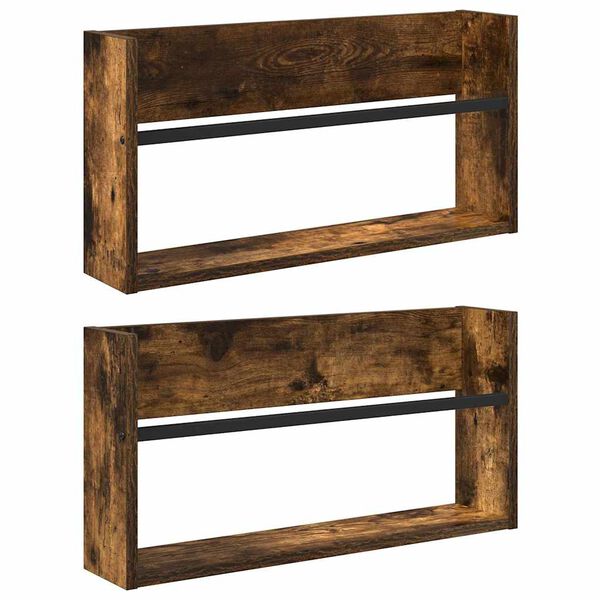 vidaXL Magazine Rack 2 pcs Smoked Oak 60 x 12 x 30 cm Engineered Wood