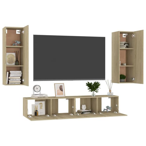 vidaXL 4 Piece TV Cabinet Set Sonoma Oak Engineered Wood