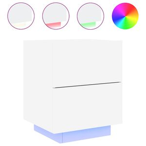 vidaXL Bedside Cabinet with LED Lights White Engineered Wood