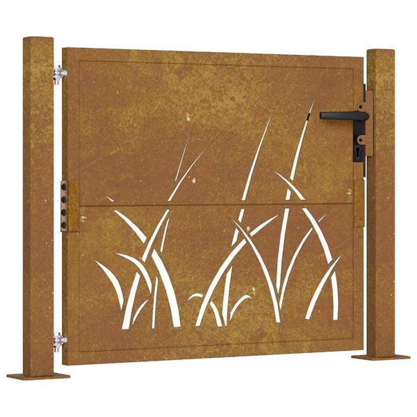 vidaXL Garden Gate 100x100 cm Corten Steel Grass Design