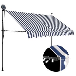 vidaXL Manual Retractable Awning with LED 300 cm Blue and White