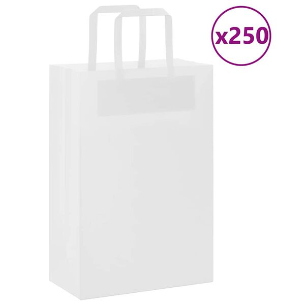 vidaXL Paper Bags 250 pcs with Handles White 21x11x31 cm