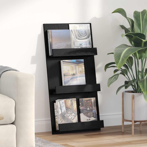 vidaXL Magazine Rack Black Oak 51 x 11 x 102 cm Engineered Wood