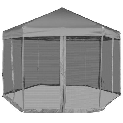 vidaXL Hexagonal Pop-Up Marquee with 6 Sidewalls Grey 3.6x3.1 m