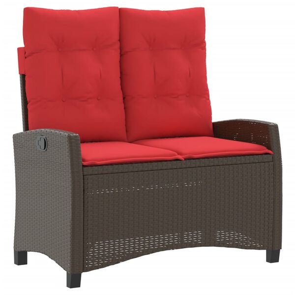 vidaXL Reclining Garden Bench with Cushions Brown Poly Rattan