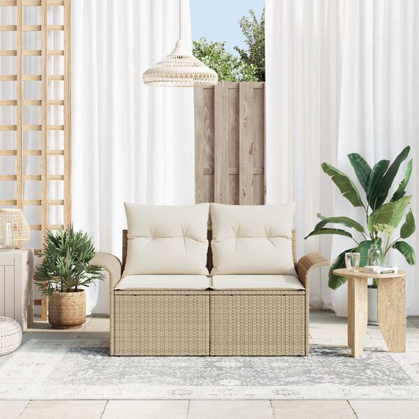 vidaXL Garden Sofa with Cushion Beige 141 x 62 x 69cm Poly Rattan