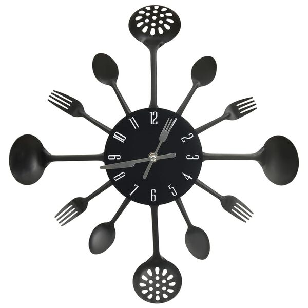 vidaXL Wall Clock with Spoon and Fork Design Black 40 cm Aluminium