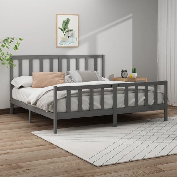 vidaXL Bed Frame without Mattress Grey 200x200 cm Solid Wood Pine