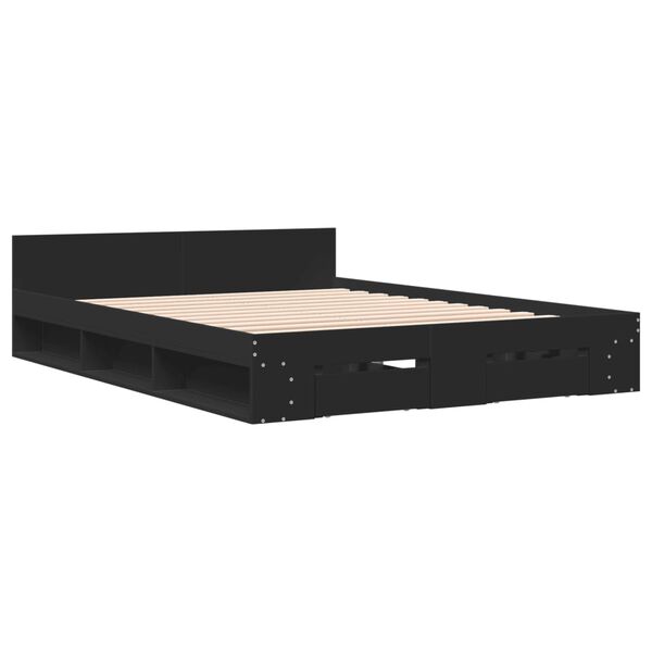 vidaXL Bed Frame with Drawers without Mattress Black 150x200 cm King Size