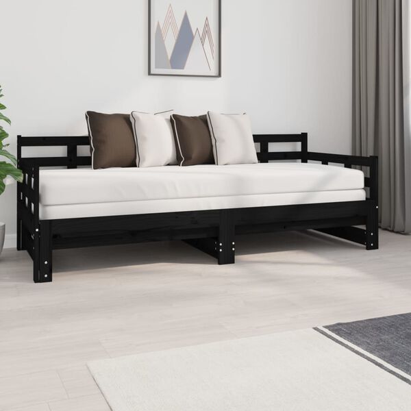 vidaXL Pull-out Day Bed without Mattress Black 2x(80x200) cm
