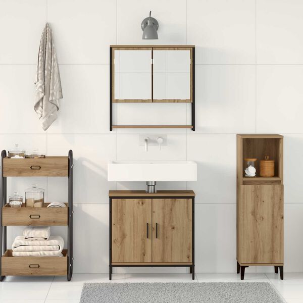 vidaXL Bathroom Furniture Set with Shelf 2 pcs Brown Engineered wood