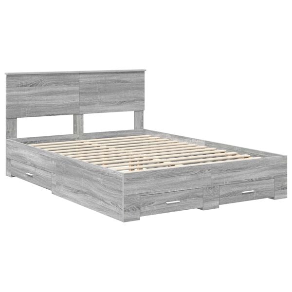 vidaXL Bed Frame with Drawer Grey Sonoma 140 x 190 cm Engineered Wood