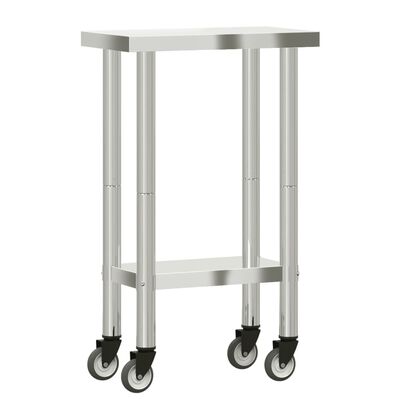 vidaXL Kitchen Work Table with Wheels 55x30x85 cm Stainless Steel