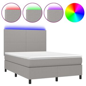 vidaXL Box Spring Bed with Mattress&LED Light Grey 140x190 cm Fabric