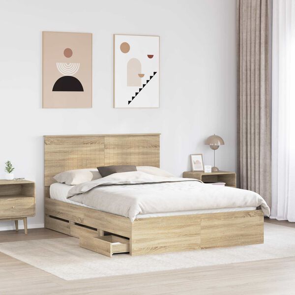 vidaXL Bed Frame with Drawer Sonoma Oak 140 x 190 cm Engineer Wood