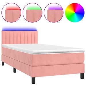 vidaXL Box Spring Bed with Mattress&LED Pink 90x190cm Velvet