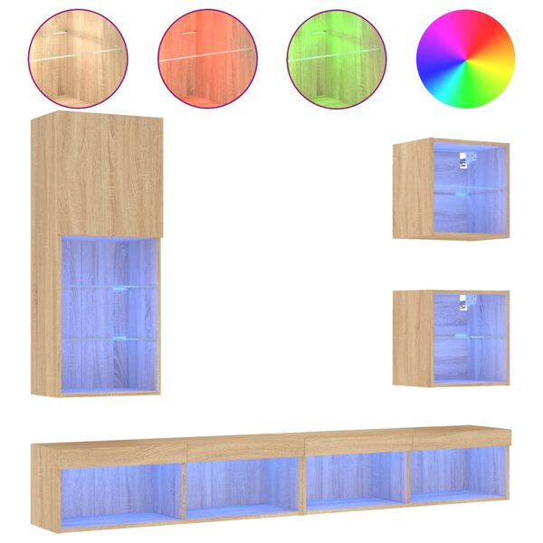 vidaXL 5 Piece TV Wall Units with LED Sonoma Oak Engineered Wood