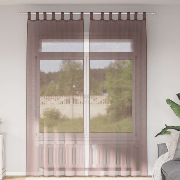 vidaXL Voile Curtains with Tab Top 2 pcs Brown