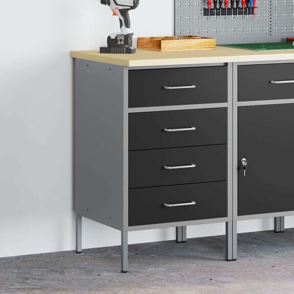 vidaXL Workbench Black and grey 50 x 55 x 85 cm Powder-coated steel