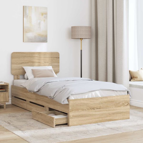 vidaXL Bed Frame with Drawer Sonoma Oak 100 x 200 cm Engineered Wood