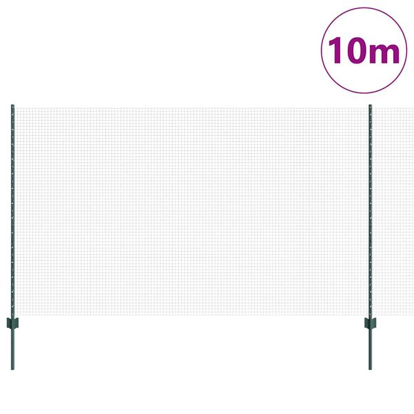vidaXL Fence with Post Green 1.4 x 10 m Steel and PVC