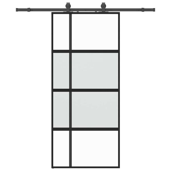 vidaXL Sliding Door with Hardware Set Black 90x205 cm Tempered Glass