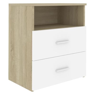 vidaXL Bed Cabinets 2 pcs Sonoma Oak and White 50x32x60cm