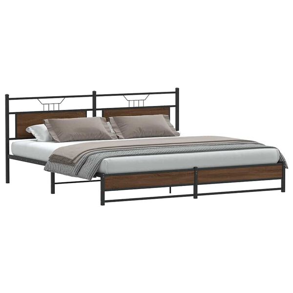 vidaXL Metal Bed Frame without Mattress Brown Oak 193x201 cm