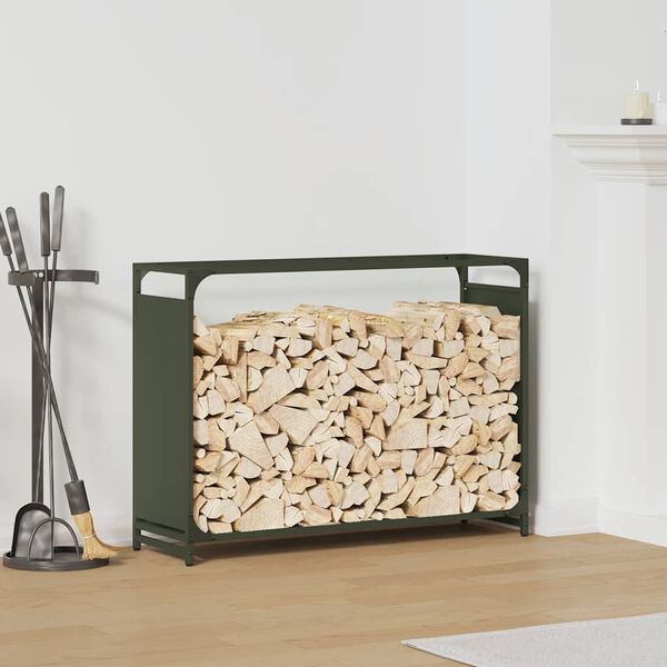vidaXL Firewood Rack Olive Green 90x28x65 cm Cold-rolled steel