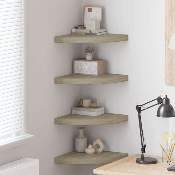 vidaXL Floating Corner Shelves 4 pcs Oak 35x35x3.8 cm MDF