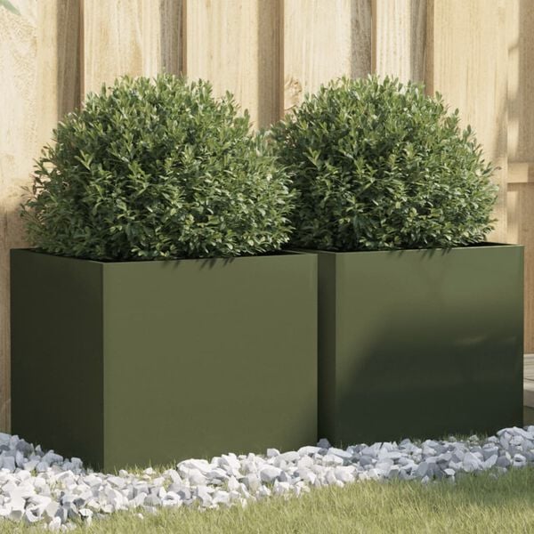 vidaXL Planters 2 pcs Olive Green 42x40x39 cm Steel
