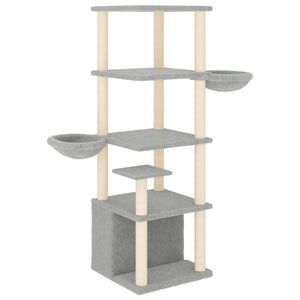 vidaXL Cat Tree with Sisal Scratching Posts Light Grey 147 cm