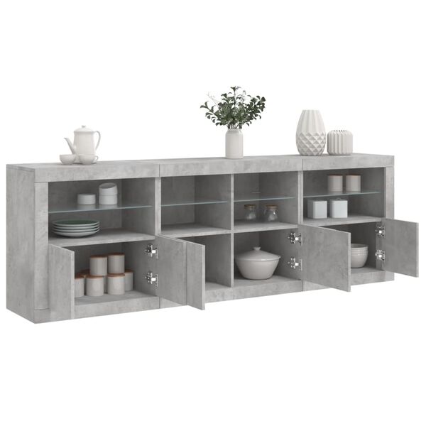 vidaXL Sideboard with LED Lights Concrete Grey 202x37x67 cm