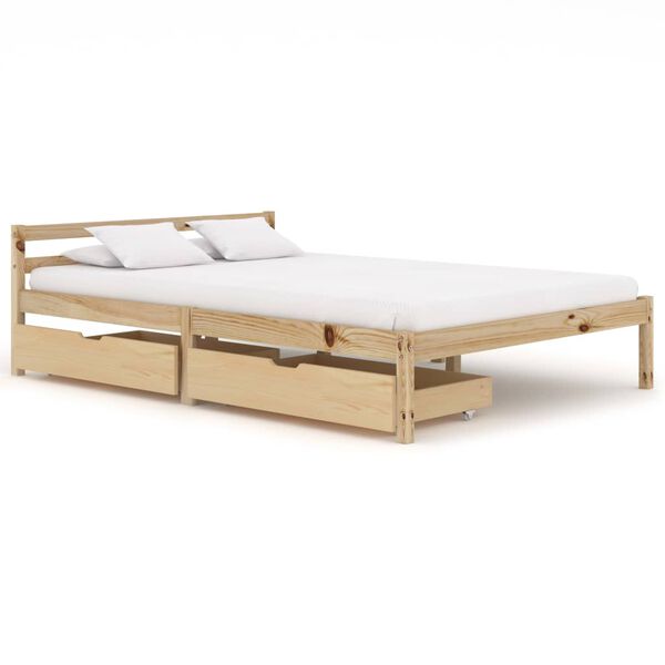 vidaXL Bed Frame without Mattress with 2 Drawers Solid Wood 140x200 cm
