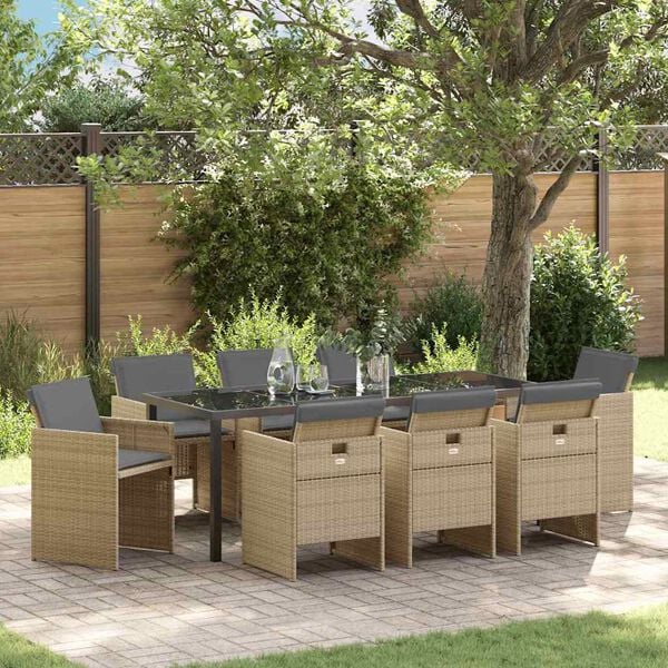 vidaXL Garden Dining Set 9 pcs Beige Poly Rattan
