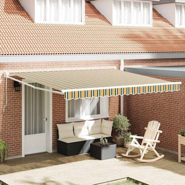 vidaXL Retractable Awning Manual Green and white 400 x 350 cm