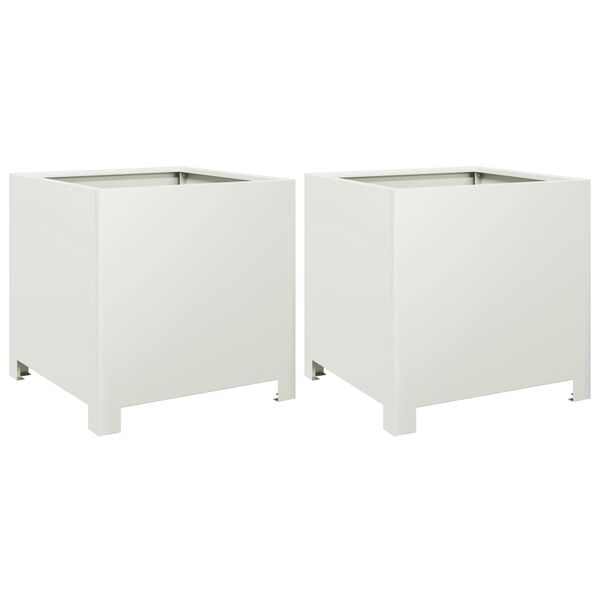 vidaXL Garden Planters 2 pcs White 40x40x40 cm Steel