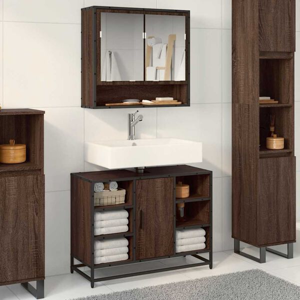 vidaXL Bathroom Sink Cabinet Brown Oak 80x33x60 cm Engineered Wood