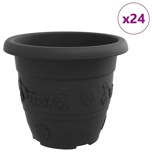 vidaXL Round Flower Pot 24 pcs Black &Oslash; 30 x 25 cm Plastic