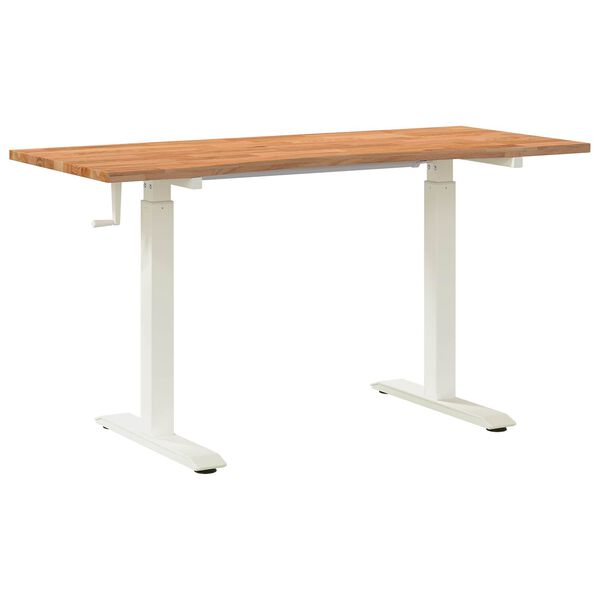 vidaXL Desk White and Light Brown 140 x 60 cm Solid Oak Wood