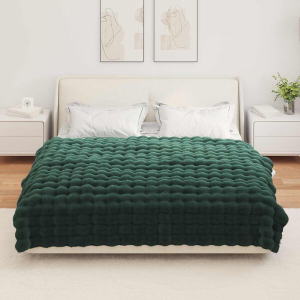 vidaXL Faux Rabbit Fur Blanket Olite Dark Green 150 x 220 cm Polyester