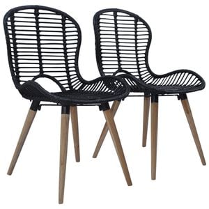 vidaXL Dining Chair | Set of 2 | Black | Natural rattan, Wooden legs