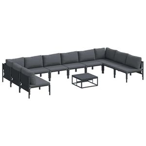 vidaXL Garden Sofa Set with Cushion 11 pcs Black Steel