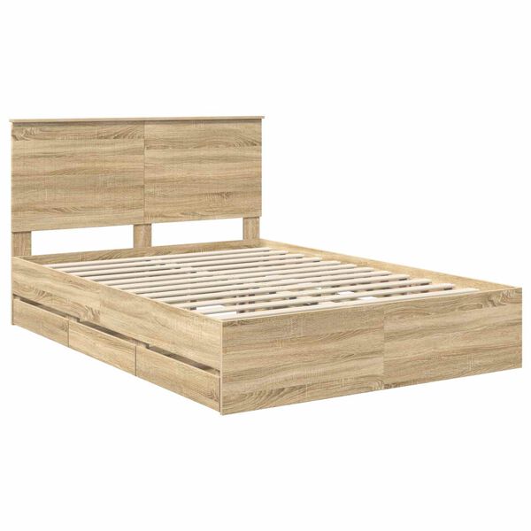 vidaXL Bed Frame with Drawer Sonoma Oak 140 x 190 cm Engineer Wood