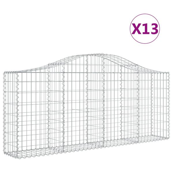 vidaXL Arched Gabion Baskets 13 pcs 200x30x80/100 cm Galvanised Iron