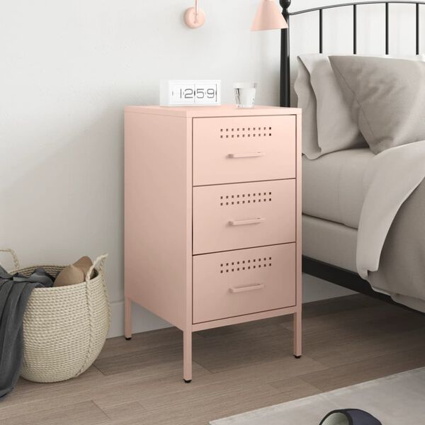 vidaXL Bedside Cabinet Pink 36x39x68 cm Steel